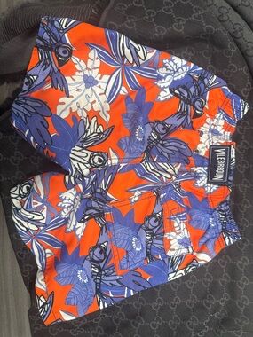 Vilebrequin Orange, Blue & White Floral Kids Swim Trunks